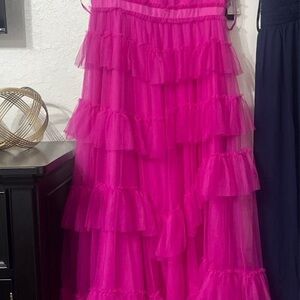 Betsy & Adam Women's Long Ruffle Tier Mesh Evening Dress